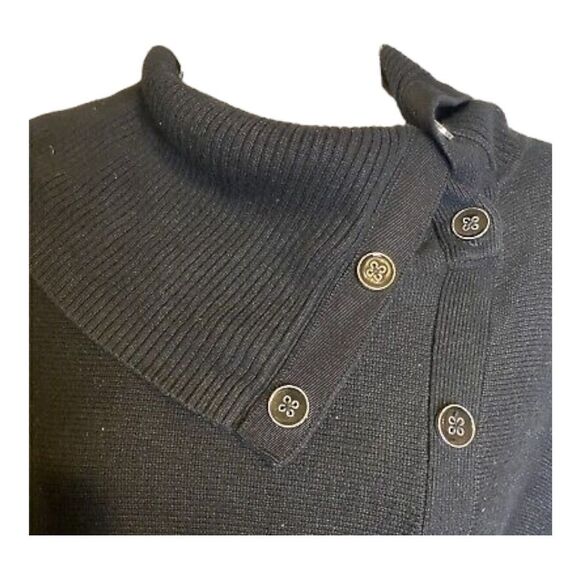 White House Black Market | WHBM Black Cowl Neck Button Short Sleeve Sweater | S - Picture 3 of 4